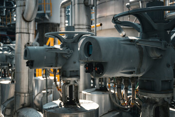 Group of valves and actuators are on a pipe