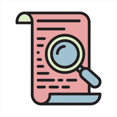  icon of a rolled-up document with a magnifying glass vector