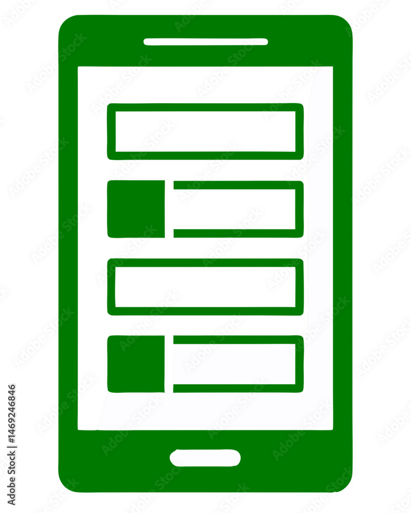 Poster Stylized tablet displaying a user interface elements with a green and white theme