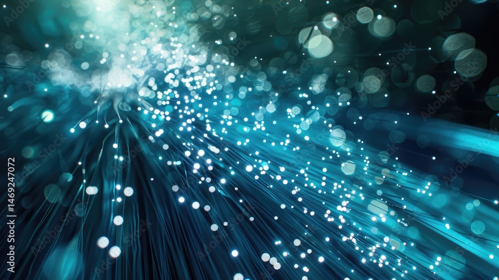 Poster abstract picture of blue light particle with digital technology style design connecting become dynam