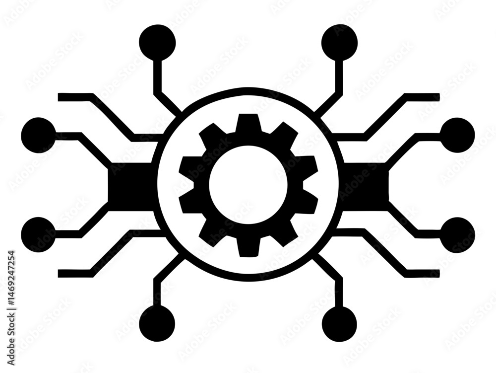 Poster abstract machine learning gear icon silhouette design for artificial intelligence concepts