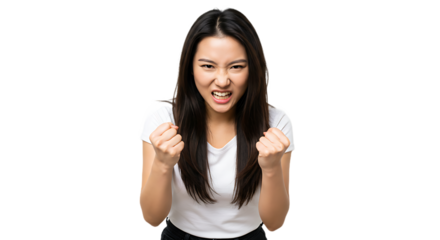 Photo of an Asian person with an enthusiastic face, a woman, happy, healthy, living a healthy life