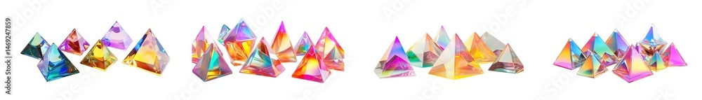 Poster set of colorful abstract shapes in a horizontal design isolated on transparent background