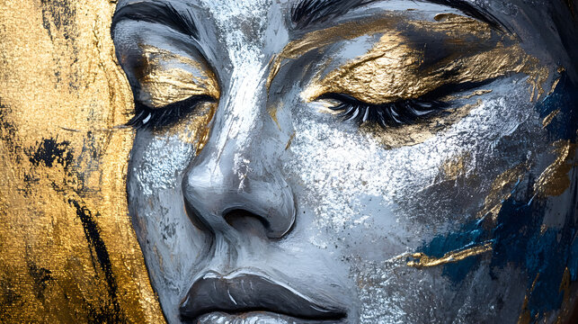64. Radiant Elegance Gold and Silver Paint on Woman's Skin