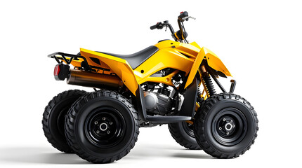 Yellow atv quad bike standing out on white background