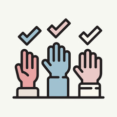 Unity in Decision: Raised Hands with Check Marks Icon vector