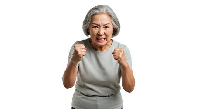 Photo of an Asian person with an enthusiastic face, grandmother, happy, healthy, living a healthy life