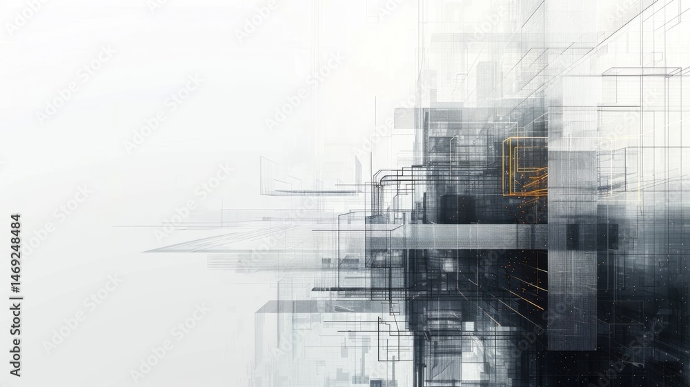 Fototapete Abstract complex glitch with pixel effect in tech background use shading and glitches texture express mysterious design or complex flow through tiny object convey sense of future digital scene. AIG53.