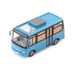 Light blue mini bus isolated on white background waiting for passengers