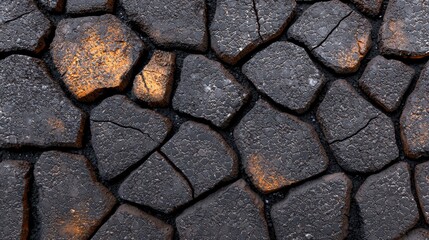 A detailed asphalt texture with a rugged, cracked surface, highlighting small pebbles and imperfections that give it character.