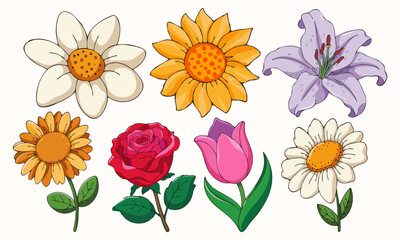set of flowers on a white background, vector illustration, eps