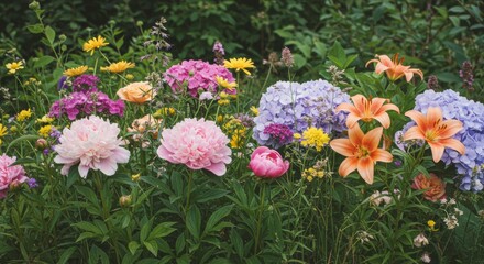 Summer garden blooms vibrant peonies hydrangeas lilies a breathtaking floral tapestry