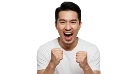 Photo of an Asian person with an enthusiastic face, male, happy, healthy, living healthy.