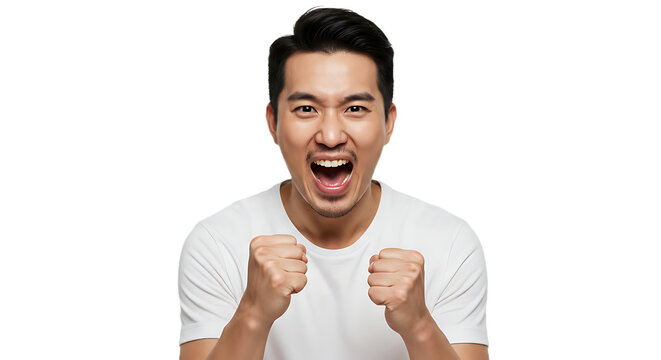 Photo of an Asian person with an enthusiastic face, male, happy, healthy, living healthy.