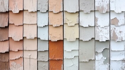 Aged, layered, weathered wooden panels in various pastel shades