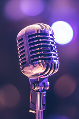 close-up of a microphone on a purple background