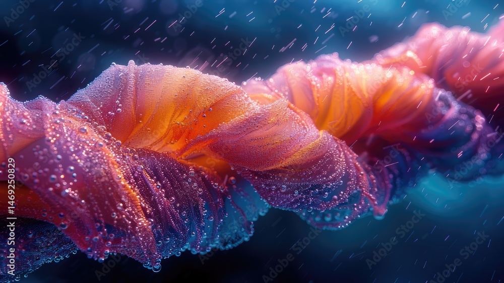 Poster abstract digital wave of glowing red and blue particles. digital artwork of cable with glowing vibra
