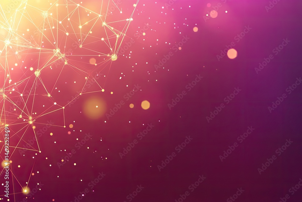 Poster abstract network graphic with soft color gradients and glowing particles