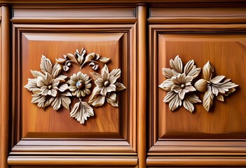 Intricately carved wooden furniture adorned with elegant low-relief floral motifs, showcasing fine craftsmanship and beauty.
