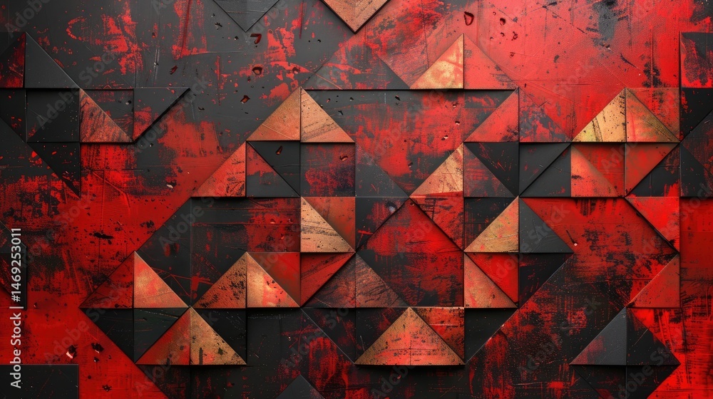 Poster the abstract picture of the red shape repetitive pattern polygon geometry in the background, geometr