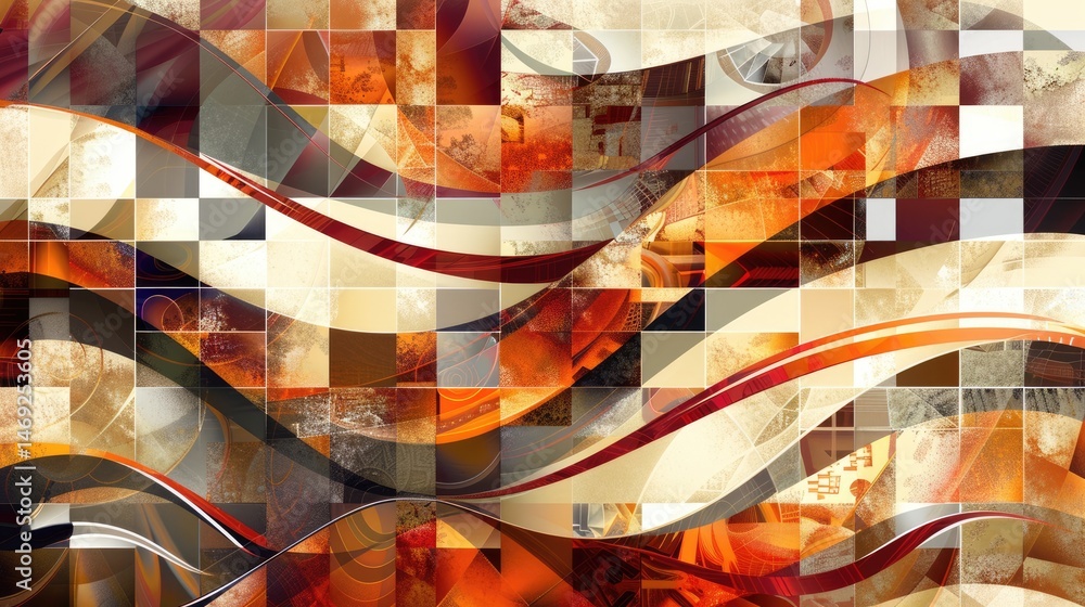 Poster abstract square geometric shapes effect on surface of digital cyber design express scene of cyberspa