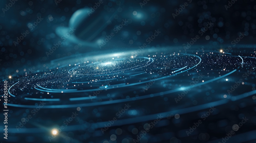 Poster abstract picture micro light sparkling particle represent data flow vivid flowing wave with high tec