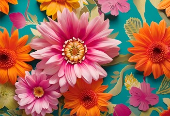 beautiful, vibrant floral pattern with vivid colors, creating a lively and energetic atmosphere.
