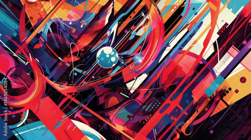 Poster colorful abstract geometric shapes and patterns. digital artwork of vibrant color of shape with over