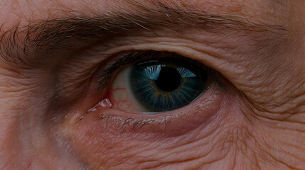 Close Up Of Aged Human Eye With Wrinkles And Eyelashes
