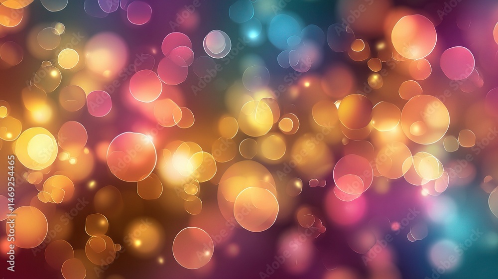 Poster multicolor bokeh background with bright light circles and glow effects