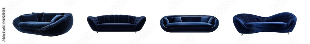 Poster set of dark blue sectionals arranged in a row. isolated on transparent background