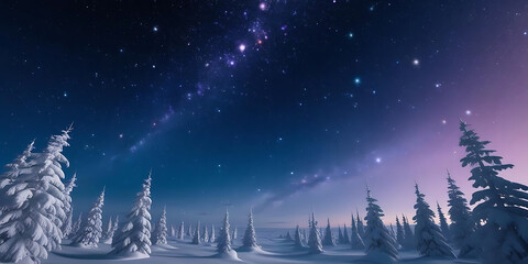 Fototapeta premium Serene Winter Night with Milky Way and Snowy Trees