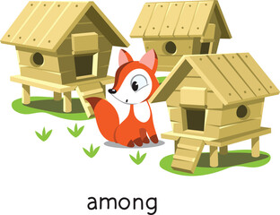 Preposition of place. Fox AMONG the henhouses