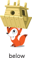 Preposition of place. Fox BELOW the henhouse