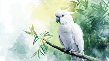 Vector illustration. Watercolor drawing of a Cockatoo parrot