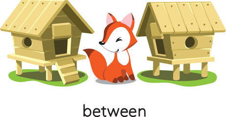 Preposition of place. Fox BETWEEN the henhouses