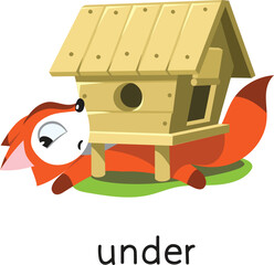 Preposition of place. Fox UNDER the henhouse