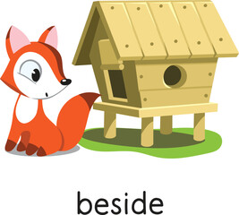 Preposition of place. Fox BESIDE the henhouse