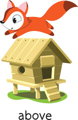 Preposition of place. Fox ABOVE the henhouse