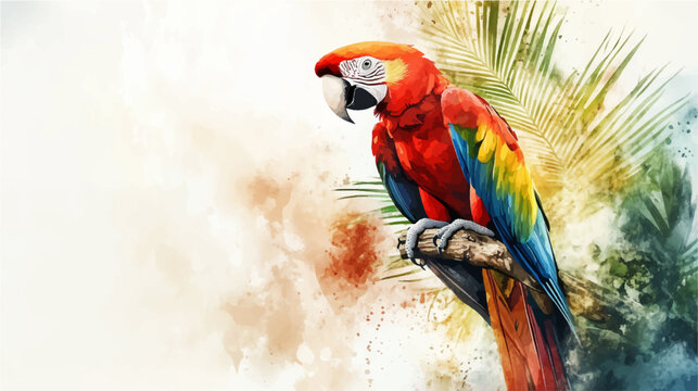 Vector illustration. Watercolor drawing of a macaw parrot