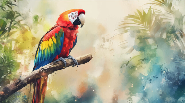 Vector illustration. Watercolor drawing of a macaw parrot