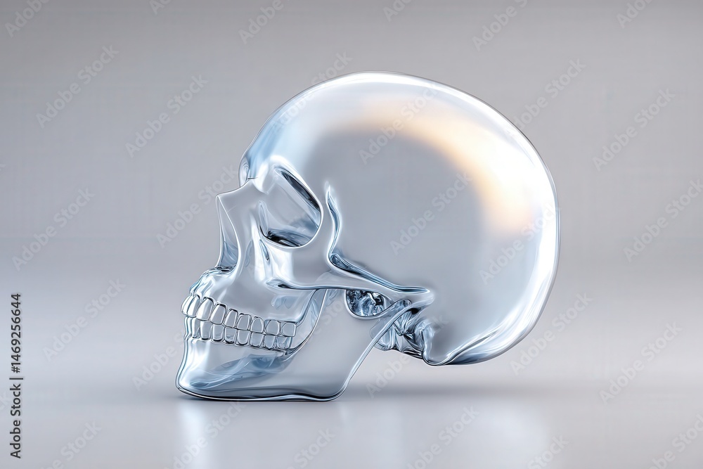 Poster polished crystal skull reflecting light on a smooth surface showcasing intricate texture and detail 