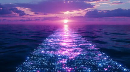 Glowing Wake with Sunset Ocean, and Digital Art.