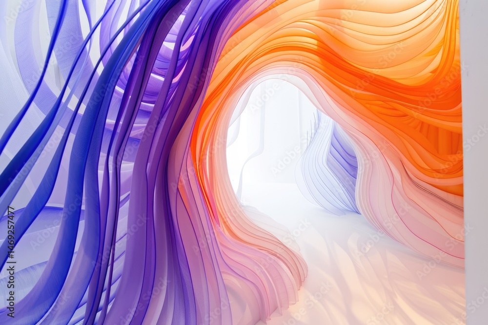 Poster 3d tunnel with layered curves in pastel tones. abstract interior design concept. background image of