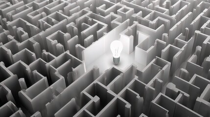 Obraz premium A Soft White Light Bulb Glows in a Maze from a Top View Perspective