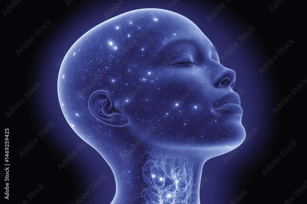 Aufkleber digital abstract representation of a serene face filled with stars and cosmic elements showcasing th