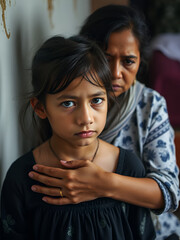 Sad daughter against mother