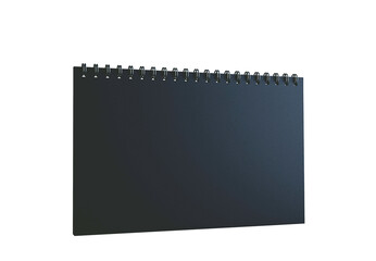 Black spiral-bound notebook mockup with blank cover, isolated graphic style on a white background, concept of branding or layout element. 3D Rendering