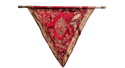Png of Elegant red and gold draped fabric featuring intricate patterns, ideal for vintage decor or luxurious textiles.