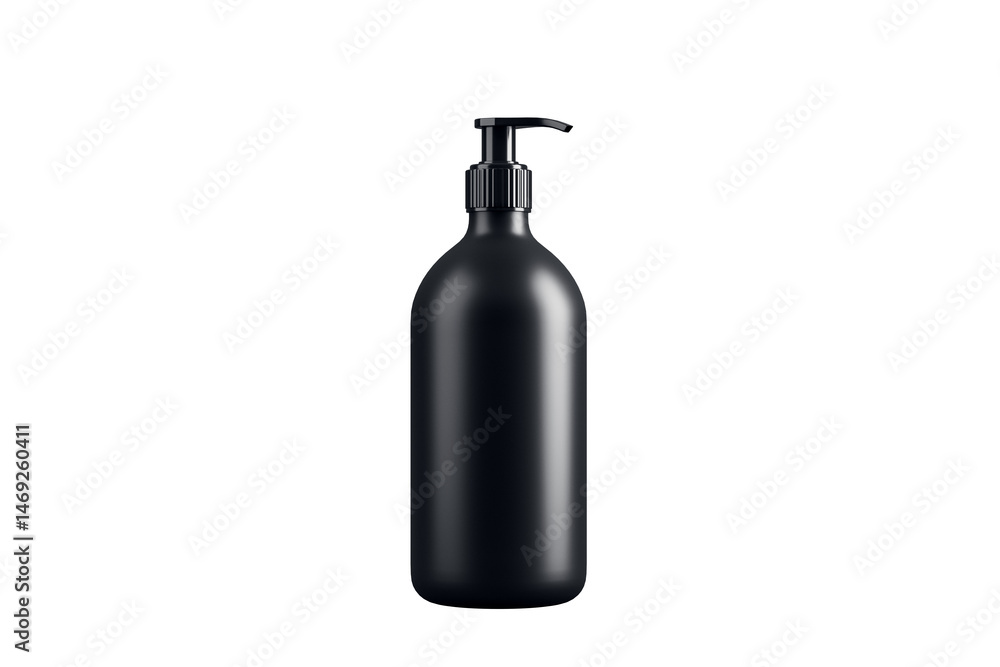 Poster black pump dispenser bottle mockup isolated on white background, clean minimal layout for product br